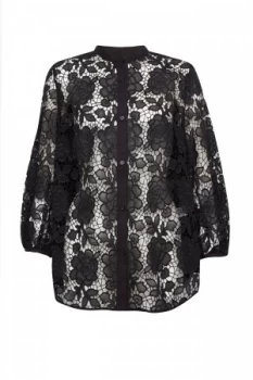 French Connection Chiania Lace Puff Sleeve Shirt Black