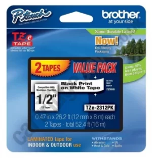Brother P-touch TZe 231S 12mm x 4m Black On White Labelling Tape Twin Pack