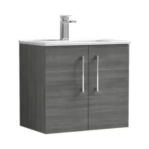 Arno Anthracite 600mm Wall Hung 2 Door Vanity Unit with 18mm Profile Basin - ARN523B - Anthracite - Nuie