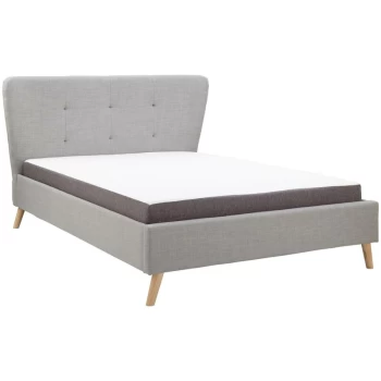 GFW - Carnaby Light Grey Fabric Winged Bed with Oak Legs - 5ft Kingsize 150 x 200