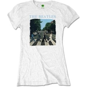 The Beatles - Abbey Road & Logo Womens Large T-Shirt - White