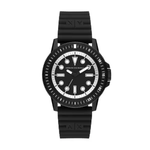 Armani Exchange Mens Three-Hand Silicone Watch - Black