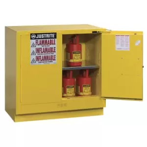 Justrite Small FM safety cupboard, base cupboard, double doors, self-closing, yellow