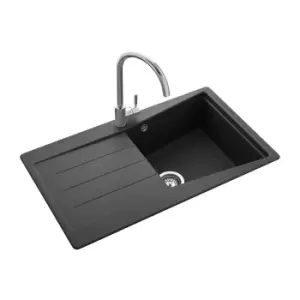 Single Bowl Inset Black Granite Kitchen Sink with Reversible Drainer - Rangemaster Mica 860mm
