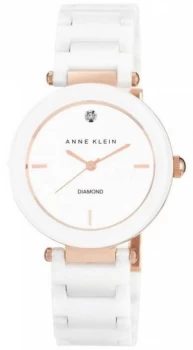 Anne Klein Womens White Ceramic Strap White Dial AK/ Watch