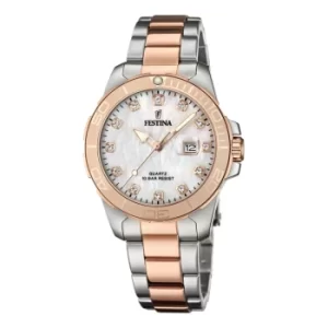 Festina F20505-1 Women&apos;s Mother Of Pearl Dial Two Tone Wristwatch