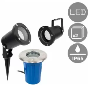 3 In 1 Ground / Wall / Spike Outdoor Light Black Finish Ip65 Rated - Pack of 2