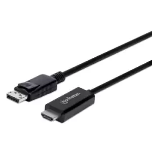 Manhattan DisplayPort 1.2 to HDMI Cable 4K@60Hz 1.8m Male to Male DP With Latch Black Not Bi-Directional Three Year Warranty Polybag