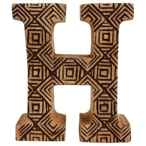 Letter H Hand Carved Wooden Geometric