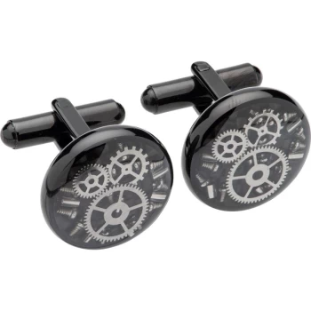 Unique & Co. Steel Cufflinks with Black Carbon Fibre and Black IP Plating