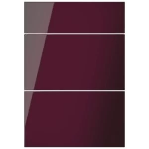 Cooke Lewis Raffello High Gloss Aubergine Drawer front W500mm Set of 3