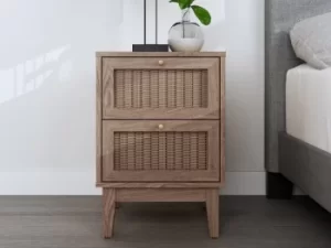 LPD Bordeaux Rattan and Oak 2 Drawer Bedside Cabinet Flat Packed