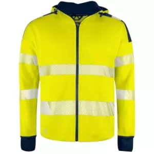 Projob Mens Hi-Vis Long Cuff Hooded Jacket (L) (Yellow/Navy) - Yellow/Navy
