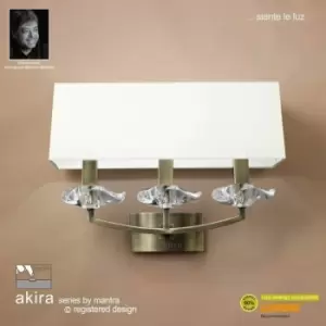 Akira wall light with 3-light switch E14, antique brass with cream shade