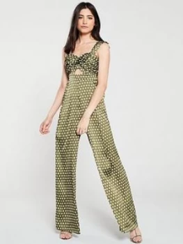U Collection Forever Unique Spot Jumpsuit With Keyhole - Green