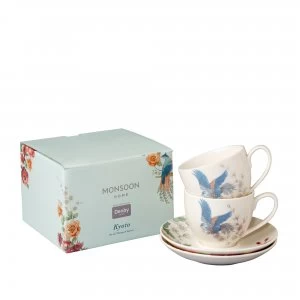 Denby Monsoon Kyoto Set Of 2 Teacups and Saucers