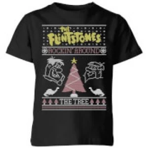 Flintstones Rockin Around The Tree Kids Christmas T-Shirt - Black - 7-8 Years
