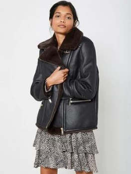 Mint Velvet Bonded Zip Aviator Jacket - Black, Size XL, Women