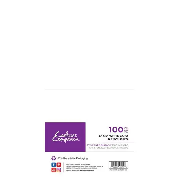 Crafter's Companion 6" x 6" Card Blanks & Envelopes White 250 GSM Pack of 50