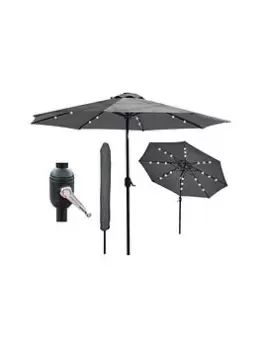 Glamhaus Glamhaus Solar LED Tilting Dark Grey Garden Parasol Umbrella 2.7M With Crank Handle, Uv40+ Protection, Includes Protection Cover - Robust Ste