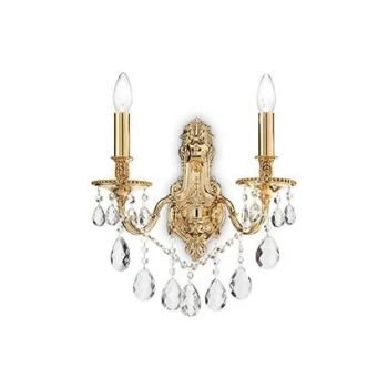 Gioconda 2 Light Indoor Candle Wall Light Gold with Crystals, E14