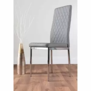 Furniture Box 4 x Milan Modern Stylish Chrome Hatched Diamond Faux Leather Dining Chairs Seats Grey