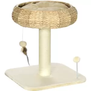 51cm Cat Activity Centre w/ Top Bed, Toy Ball, Sisal Scratching Post - Beige - Pawhut