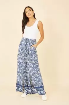 Blue Floral Border Relaxed Fit Trousers