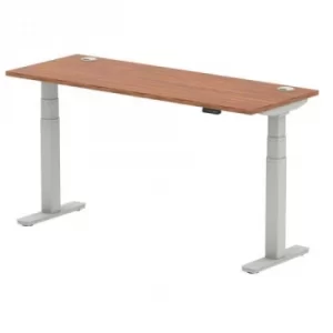 Air 1600/600 Walnut Height Adjustable Desk with Cable Ports with Silver Legs