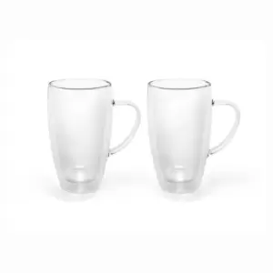 Double Wall Glass Mug for Coffee or Tea Small 295ml with Handle in A Set of 2
