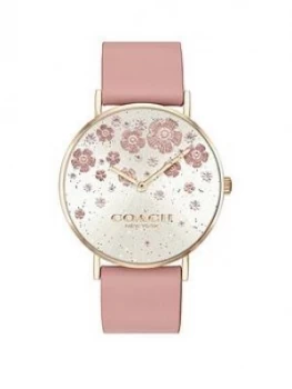 Coach Coach Perry Silver Dial Floral Detail Pink Leather Strap Watch