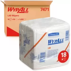 WypAll, 7471, L40 Folded Wipers, 1 ply, white, 18 packs x 56 sheets