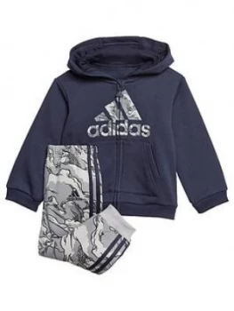 Boys, adidas Infants Logo Full Zip Fleece Hood and Joggers Set - Navy, Size 12-18 Months