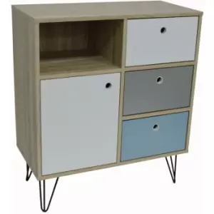 Watsons - Open Sideboard with Three Drawers and Storage Cupboard - Oak - Oak / Black / Blue / White / Grey