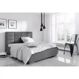 Bulia Upholstered Beds - Plush Velvet, Double Size Frame, Grey - Grey