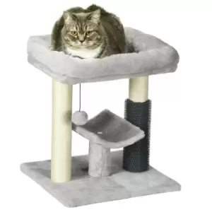 PawHut 48cm Cat Tree with Scratching Posts, Bed, Perch, Self Groomer, Toy - Grey