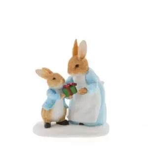 Beatrix Potter Mrs. Rabbit Passing Peter Rabbit a Present Figurine