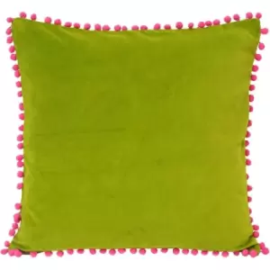 Riva Home Velvet Pompom Cushion Cover (45x45cm) (Green/Fuchsia) - Green/Fuchsia