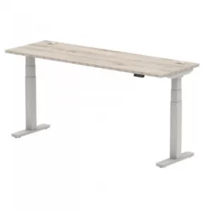 Air 1800/600 Grey Oak Height Adjustable Desk with Cable Ports with Silver Legs