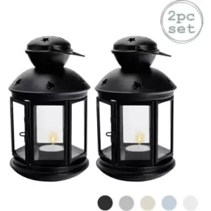 Metal Hanging Tealight Lanterns - 20cm - Black - Pack of 2 - Nicola Spring