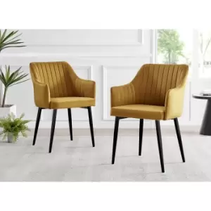 Furniture Box 2X Calla Yellow Velvet Dining Chairs With Black Legs