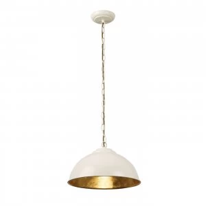 1 Light Dome Ceiling Pendant Gold Leaf, Gloss Cream Paint, E27