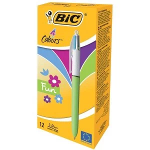 Bic 4 Colours Fashion Ballpoint Pen 1.0mm Tip 0.4mm Line PinkPurpleTurquoiseLime Green Pack of 12