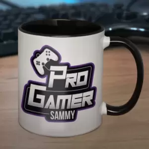 Personalised Pro Gamer Black Handled Mug White