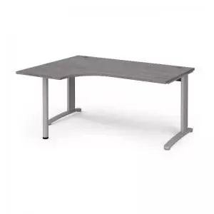 TR10 left hand ergonomic desk 1600mm - silver frame and grey oak top