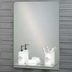 Frameless Rectangular Rochester Bathroom Mirror with In-Built Vanity Shelf 70x50cm - Mirror