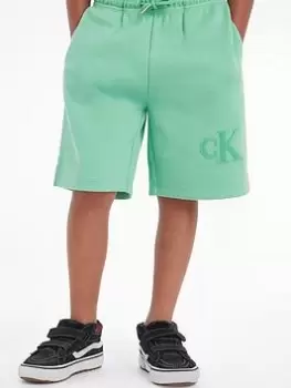 Calvin Klein Jeans Boys Interlock Pique Shorts - Neptunes Wave, Light Green, Size 14 Years