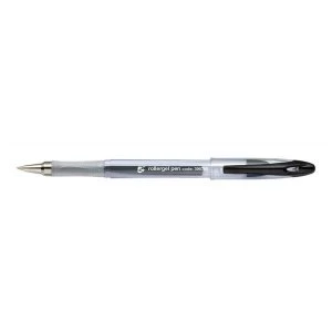 5 Star Office Roller Gel Pen Clear Barrel 1.0mm Tip 0.5mm Line Black Pack 12