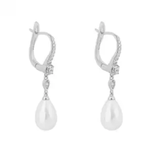 Shell Pearl Drop Lever Zirconia Hook Earrings E6201