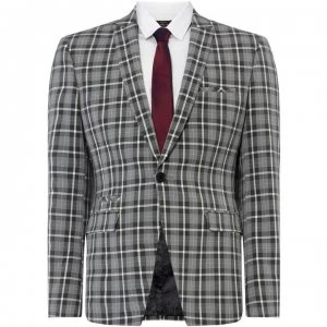 Label Lab Bellini Muscle Fit Mono Checked Suit Jacket - Grey